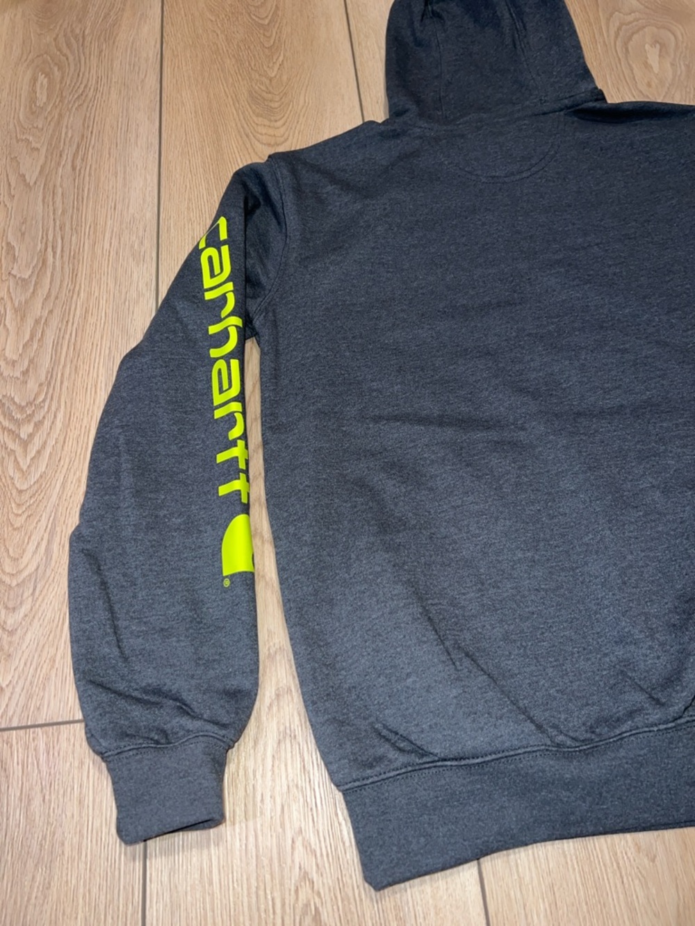 Carhartt Men’s Charcoal Hoodie with Neon Sleeve Logo - Picture 14 of 16